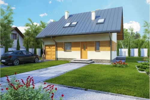 Projekt domu Strzelczyn N tech. DM-6183 N tech., parterowy z poddaszem mieszkalnym, bez podpiwniczenia - kolorystyka wersja 2