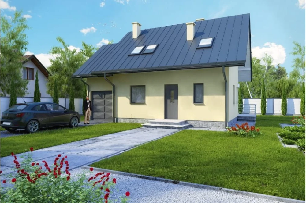 Projekt domu Strzelczyn N tech. DM-6183 N tech., parterowy z poddaszem mieszkalnym, bez podpiwniczenia - kolorystyka wersja 3
