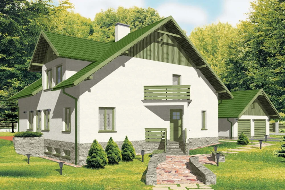 Projekt domu Ciepielów tech. DM-6194 tech., parterowy z poddaszem mieszkalnym, częściowo podpiwniczony - kolorystyka wersja 1