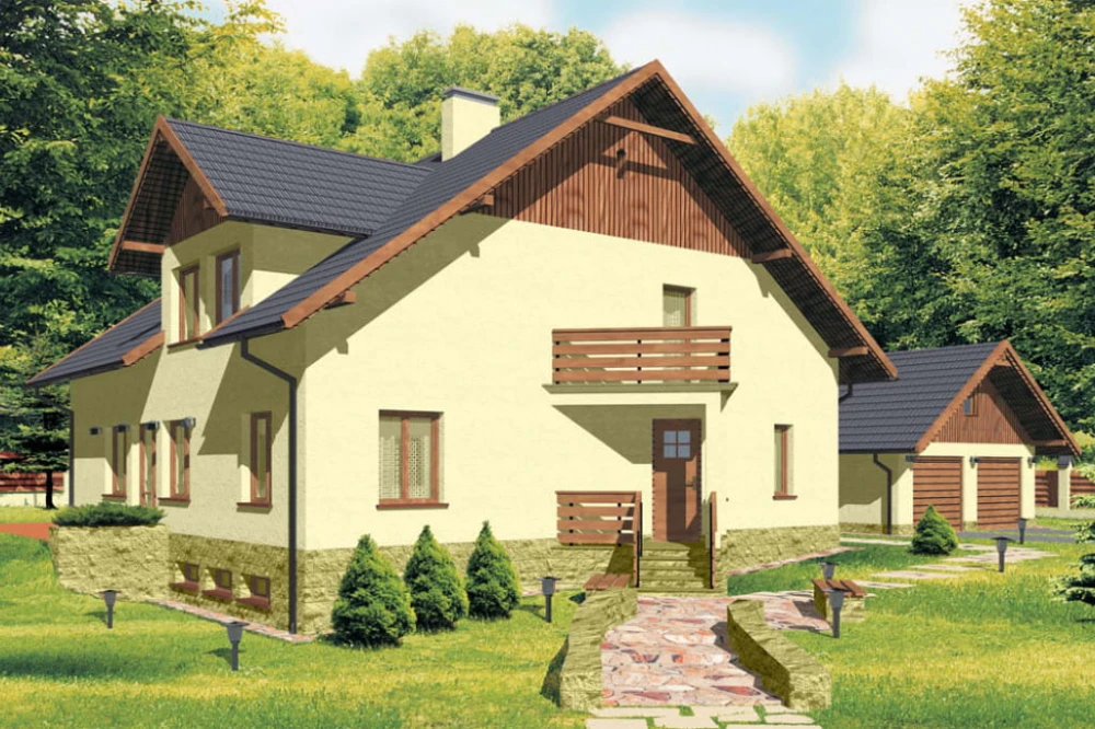 Projekt domu Ciepielów tech. DM-6194 tech., parterowy z poddaszem mieszkalnym, częściowo podpiwniczony - kolorystyka wersja 2