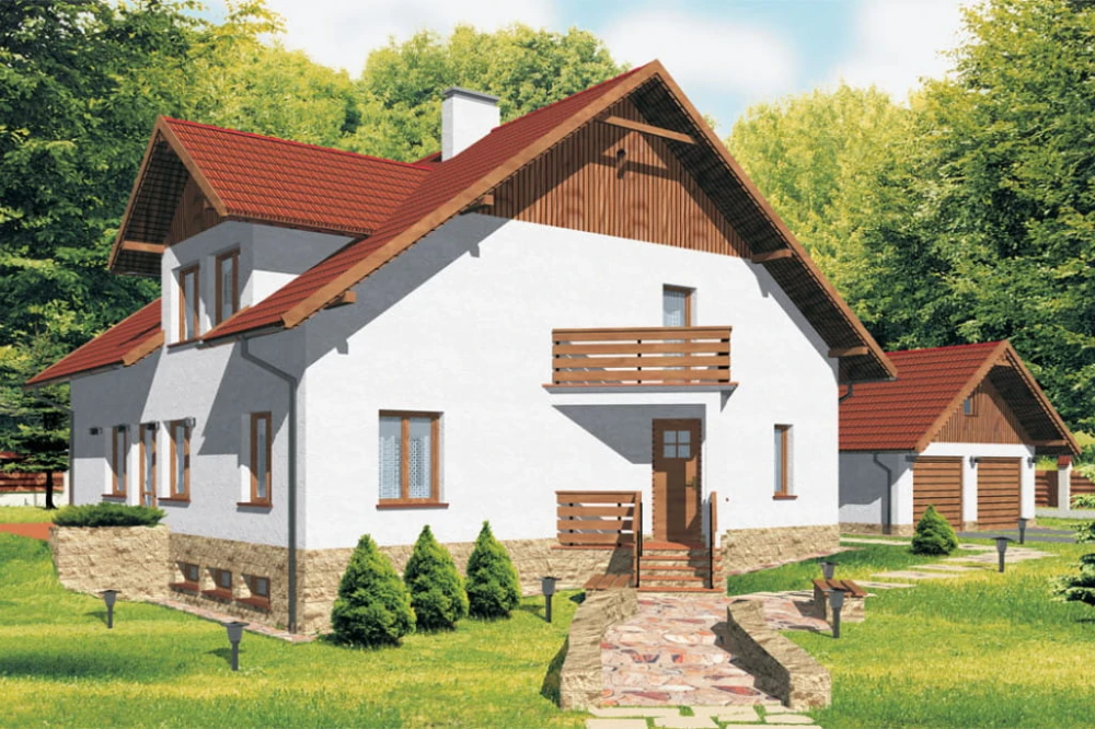 Projekt domu Ciepielów tech. DM-6194 tech., parterowy z poddaszem mieszkalnym, częściowo podpiwniczony - kolorystyka wersja 4