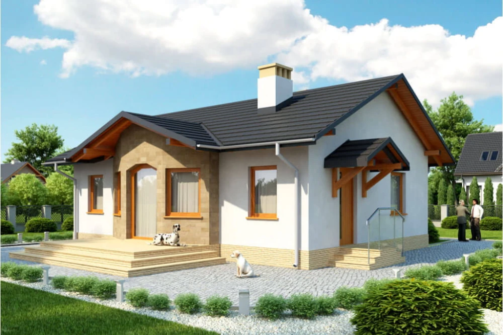 Projekt domu Trzciana tech. DM-6196 tech., parterowy, bez podpiwniczenia - kolorystyka wersja 1