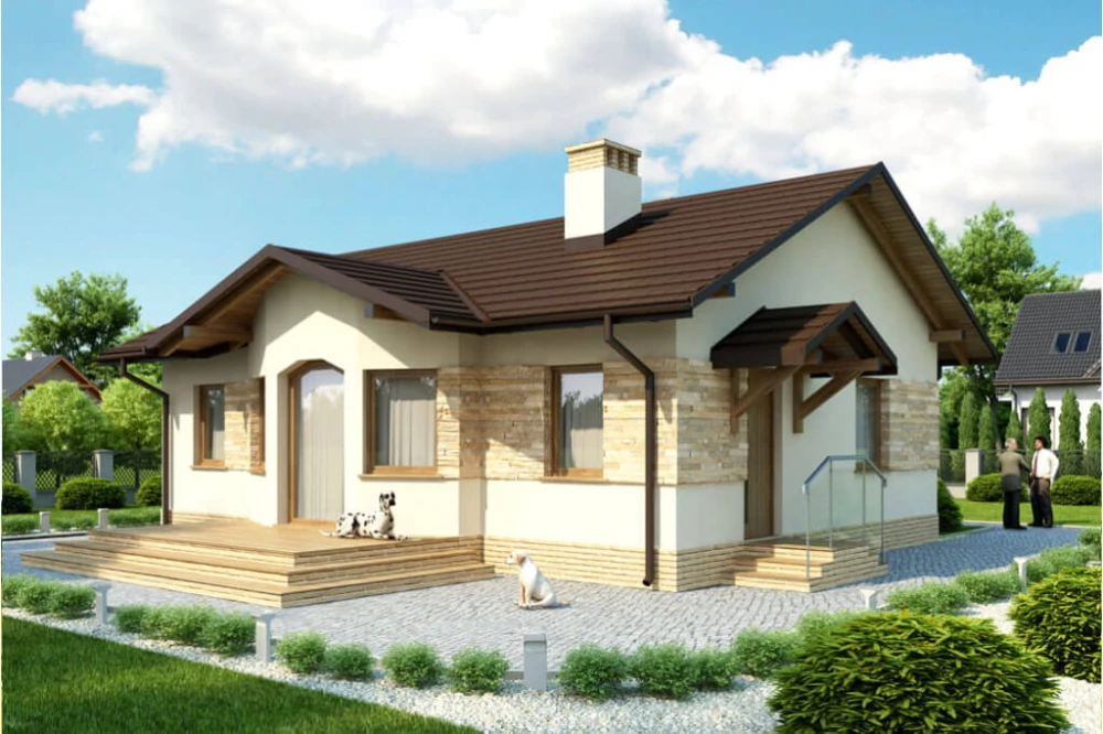 Projekt domu Trzciana tech. DM-6196 tech., parterowy, bez podpiwniczenia - kolorystyka wersja 3