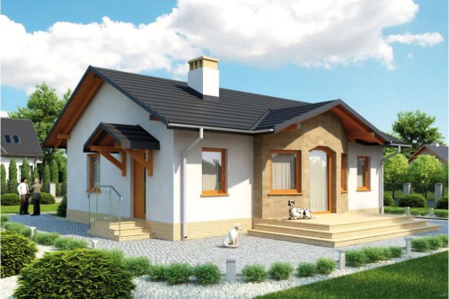 Projekt domu Rowiny tech. L-6196 tech., parterowy, bez podpiwniczenia - kolorystyka wersja 1