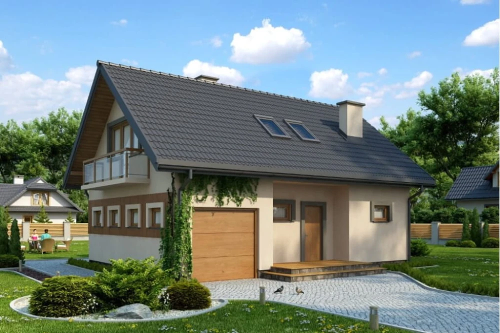 Projekt domu Broniszew N tech. DM-6207 N tech., parterowy z poddaszem mieszkalnym, częściowo podpiwniczony z garażem - kolorystyka wersja 4