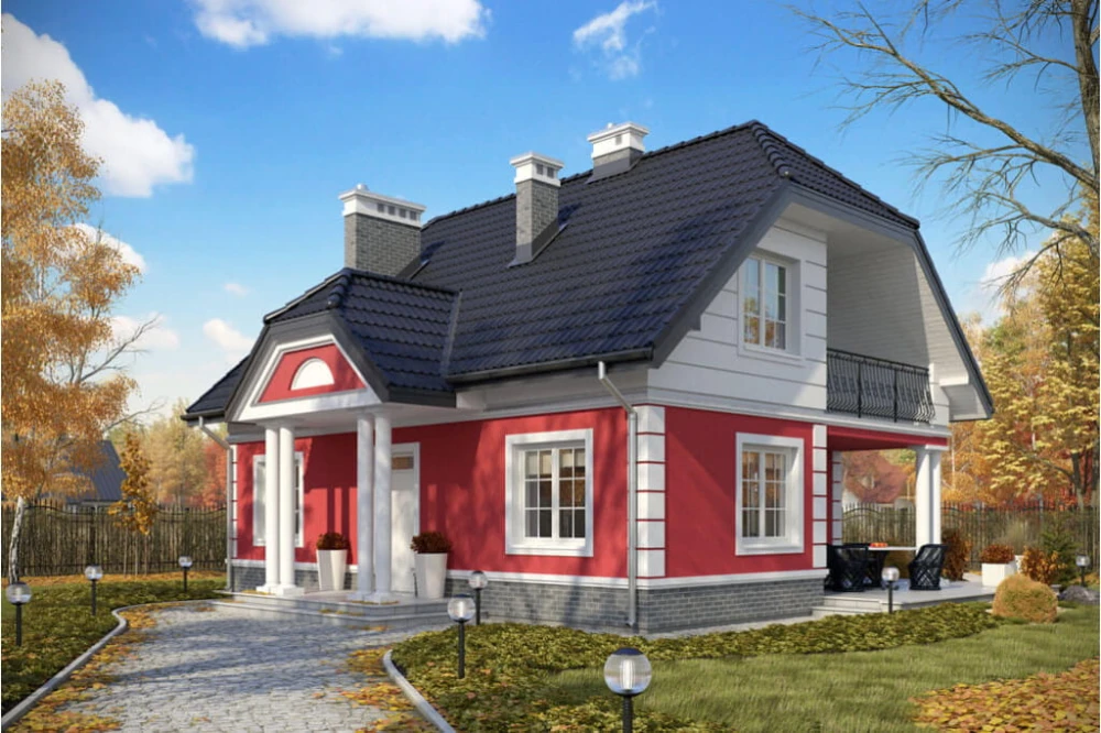 Projekt domu Trzemeszno tech. DM-6214 tech.,  parterowy z poddaszem mieszkalnym, częściowo podpiwniczony - kolorystyka wersja 3