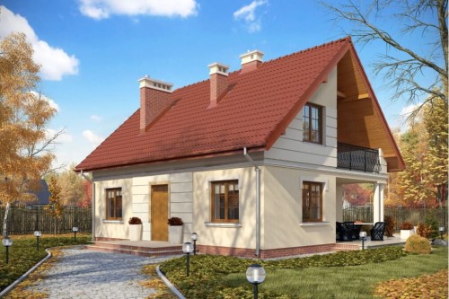 Projekt domu Trzemeszno N tech. DM-6214 N tech., parterowy z poddaszem mieszkalnym, częściowo podpiwniczony - kolorystyka wersja 1