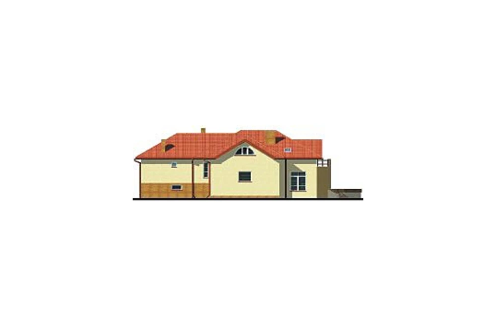 Projekt domu Cedrowice DM-6186, parterowy z poddaszem mieszkalnym, częściowo podpiwniczony z garażem na dwa samochody -  elewacja ogrodowa