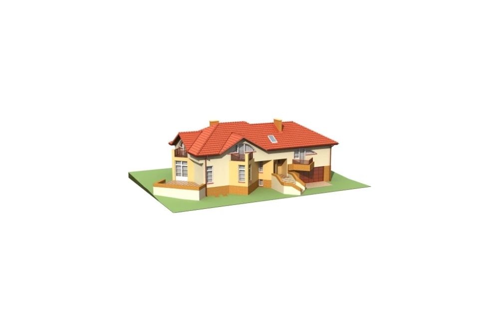 Projekt domu Cedrowice DM-6186, parterowy z poddaszem mieszkalnym, częściowo podpiwniczony z garażem na dwa samochody -  model