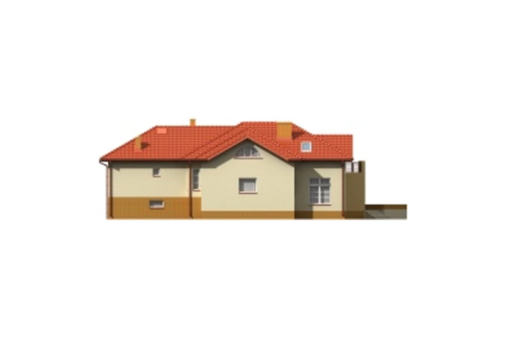 Projekt domu Cedrowice B DM-6186 B, parterowy z poddaszem mieszkalnym, podpiwniczony z garażem dwustanowiskowym - elewacja ogrodowa