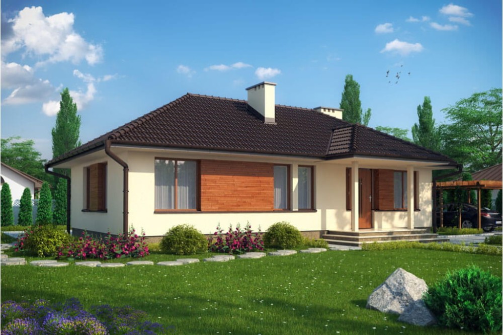 Projekt domu Danielów tech. DM-6191 tech., parterowy, częściowo podpiwniczony - kolorystyka wersja 4
