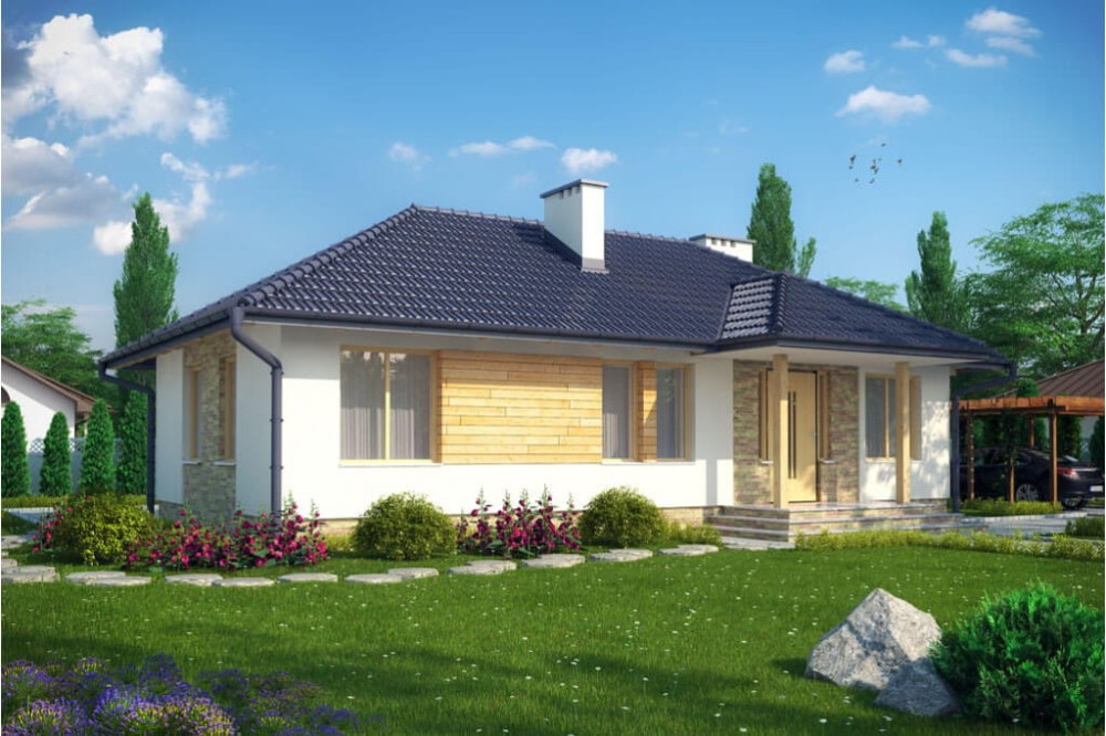 Projekt domu Danielów tech. DM-6191 tech., parterowy, częściowo podpiwniczony - kolorystyka wersja 3