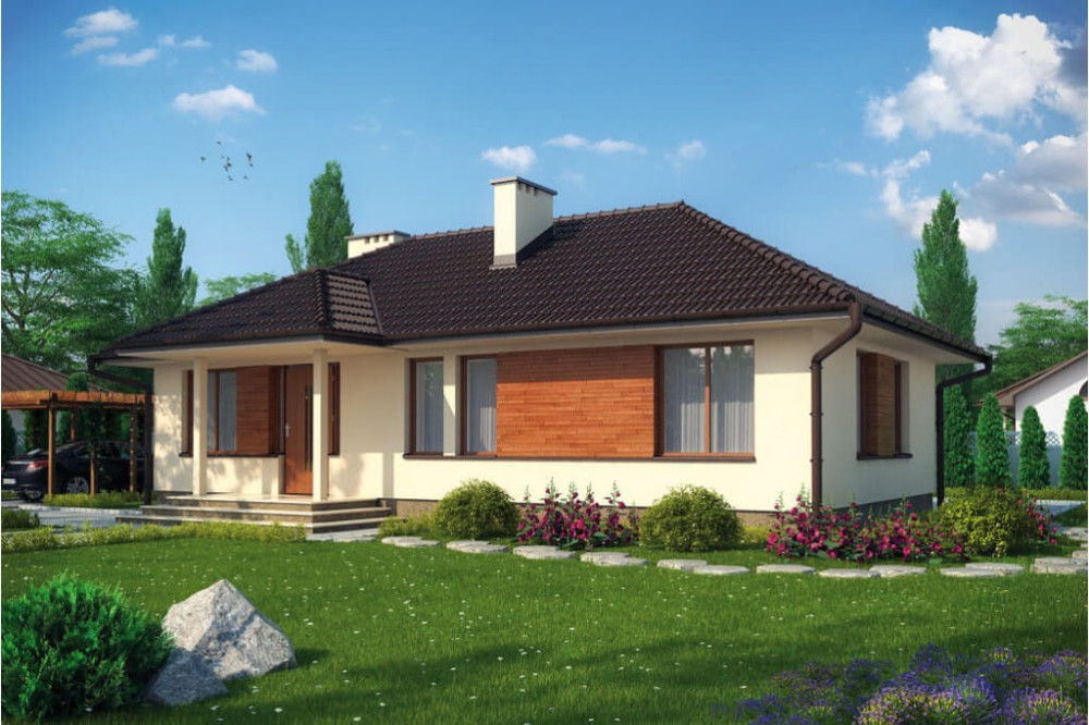 Projekt domu Rzeszotary tech. L-6191 tech., parterowy, częściowo podpiwniczony - kolorystyka wersja 4