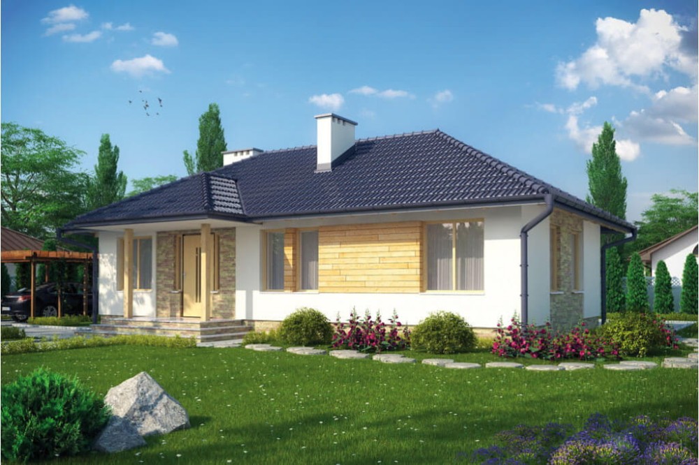 Projekt domu Rzeszotary tech. L-6191 tech., parterowy, częściowo podpiwniczony - kolorystyka wersja 3