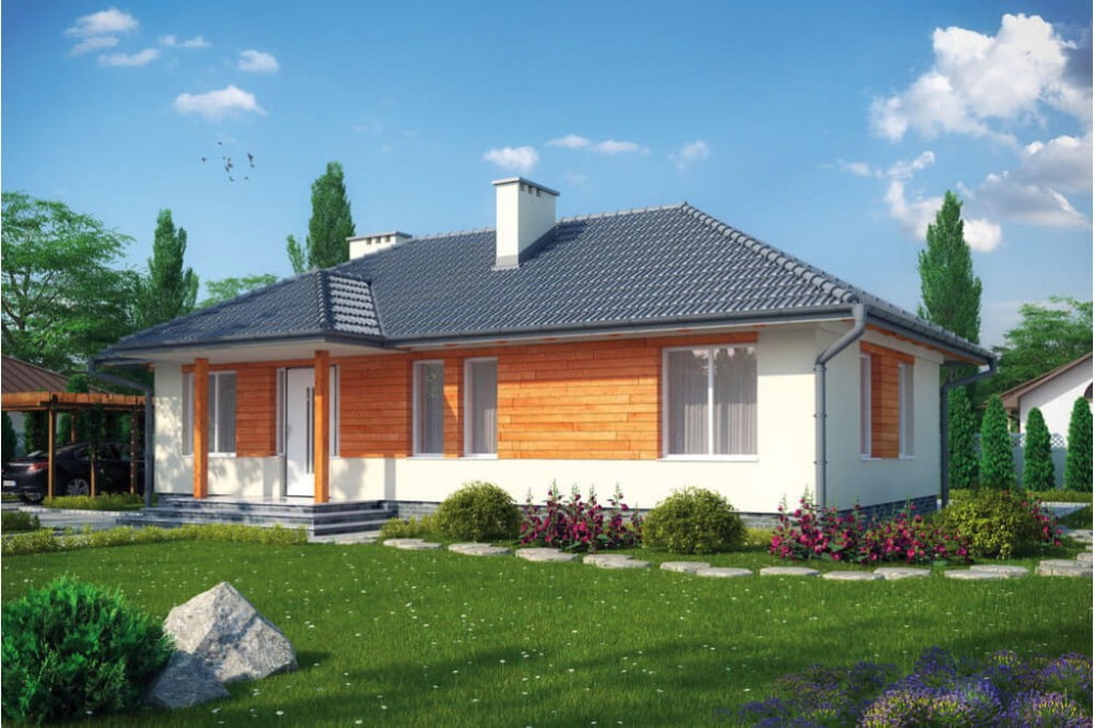 Projekt domu Rzeszotary tech. L-6191 tech., parterowy, częściowo podpiwniczony - kolorystyka wersja 2