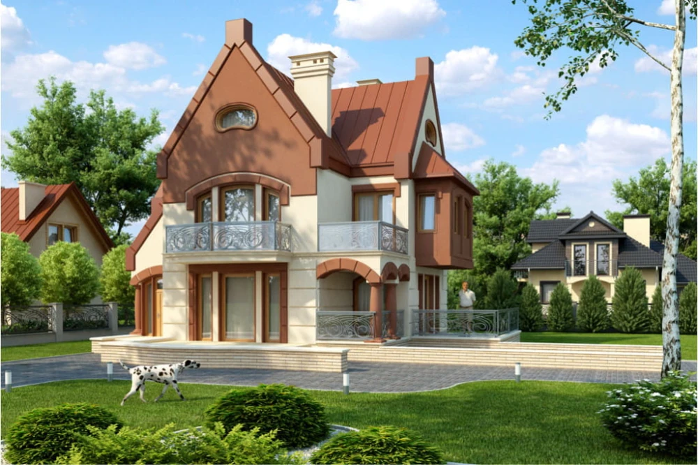 Projekt domu Sobolewo tech. DM-6239 tech.,  piętrowy z garażem, częściowo podpiwniczony - kolorystyka wesja 3