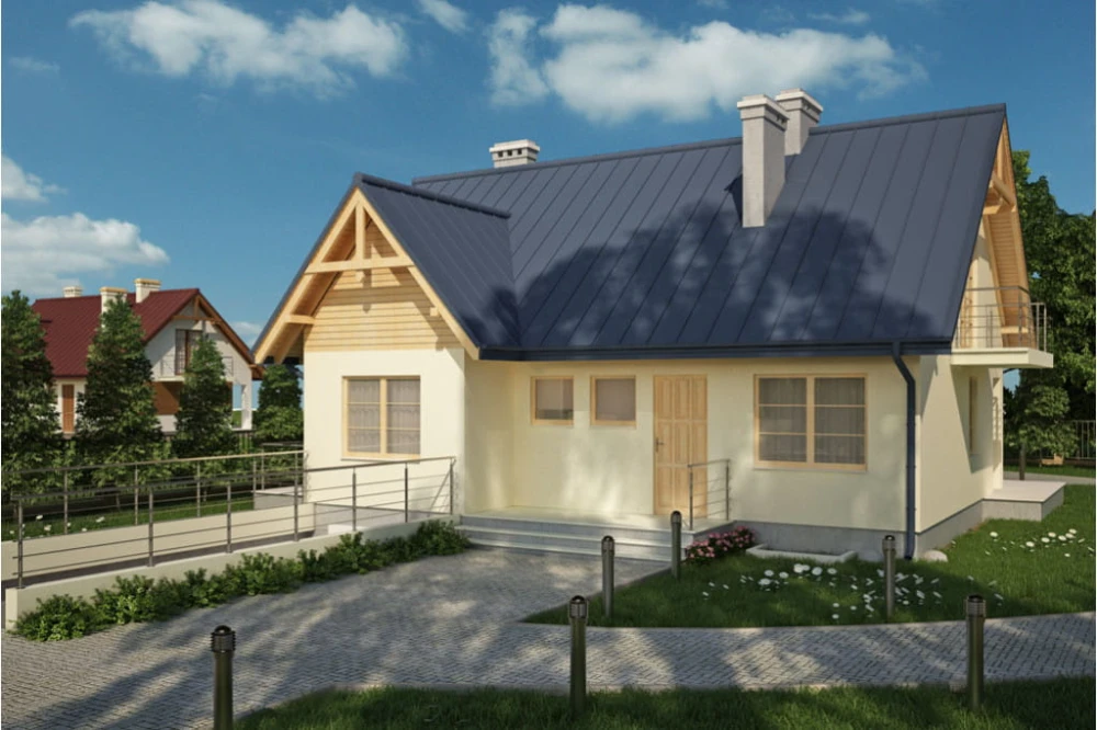 Projekt domu Sielsko tech. DM-6241 tech., parterowy z poddaszem mieszkalnym, częściowo podpiwniczony z garażem - kolorystyka wersja 3