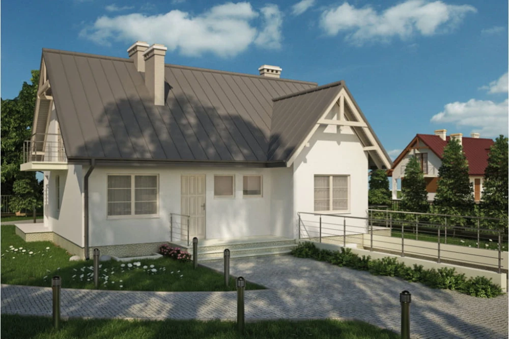 Projekt domu Rozwadów tech. L-6241 tech., parterowy z poddaszem mieszkalnym, częściowo podpiwniczony z garażem - kolorystyka wersja 4