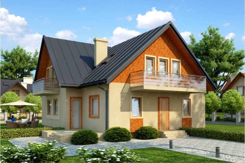 Projekt domu Nadarzyce tech. DM-6245 tech., parterowy z poddaszem mieszkalnym, z garażem, bez podpiwniczenia - kolorystyka wersja 2