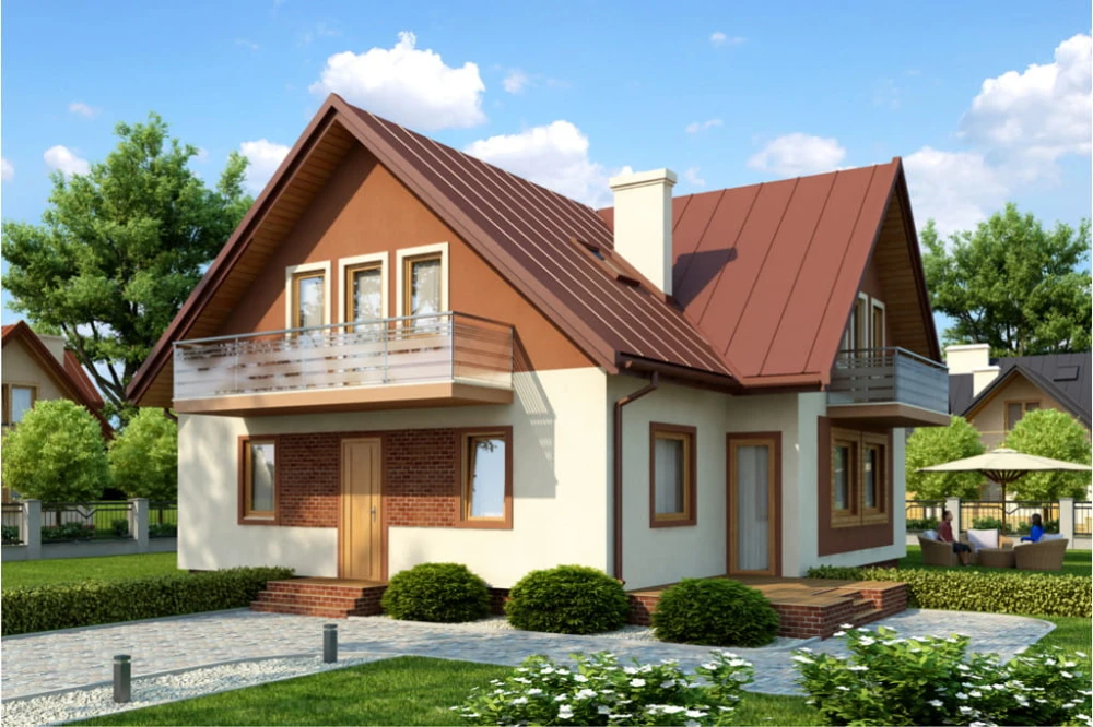 Projekt domu Garwolin tech. L-6245 tech., parterowy z poddaszem mieszkalnym, z garażem, bez podpiwniczenia - kolorystyka wersja 3