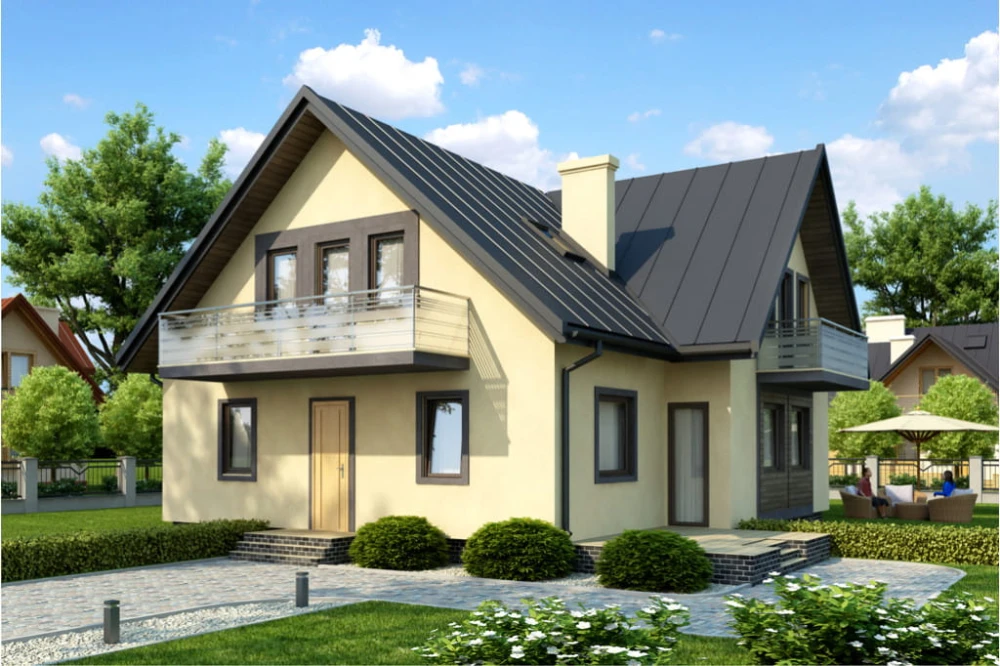 Projekt domu Garwolin tech. L-6245 tech., parterowy z poddaszem mieszkalnym, z garażem, bez podpiwniczenia - kolorystyka wersja 4