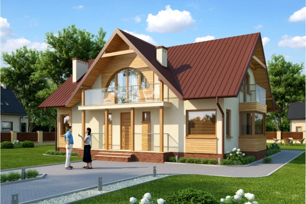 Projekt domu Kamieniec tech. DM-6250 tech., parterowy z poddaszem mieszkalnym, bez podpiwniczenia - kolorystyka wersja 3