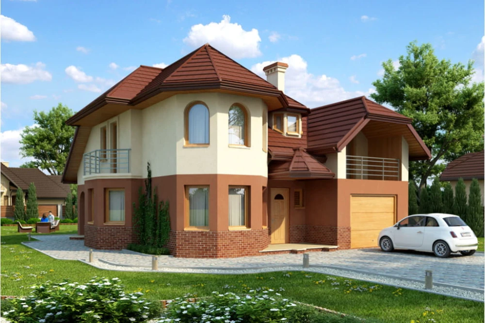 Projekt domu Koszyce tech. DM-6238 tech., parterowy z poddaszem mieszkalnym, z garażem, bez podpiwniczenia - kolorystyka wersja 4