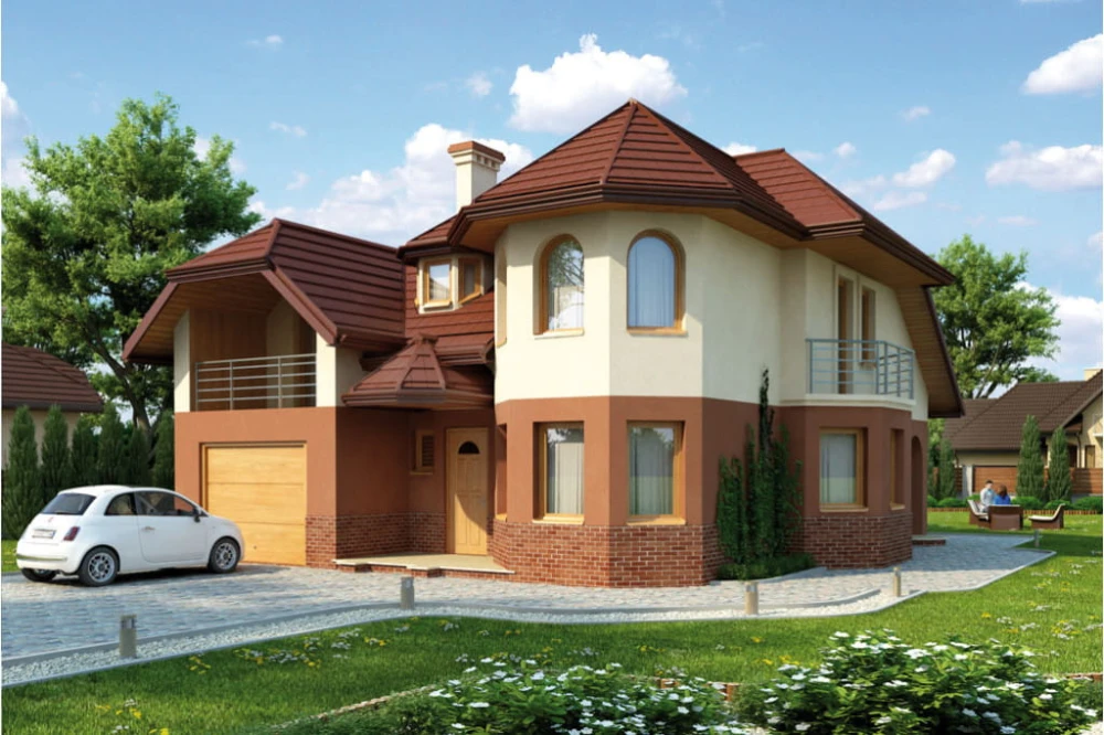 Projekt domu Koszyce 2 tech. L-6238 tech., parterowy z poddaszem mieszkalnym, z garażem, bez podpiwniczenia - kolorystyka wersja 4