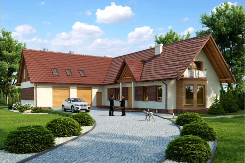 Projekt domu Rozmarynów tech. DM-6328 tech., parterowy, z poddaszem niemieszkalnym, bez podpiwniczenia - kolorystyka wersja 3