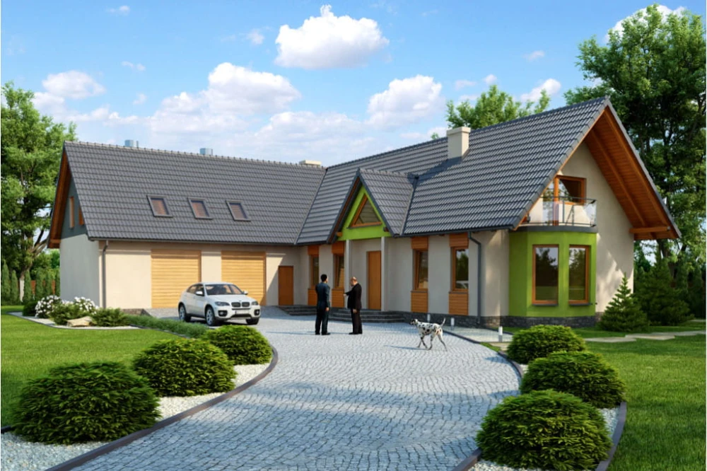 Projekt domu Rozmarynów tech. DM-6328 tech., parterowy, z poddaszem niemieszkalnym, bez podpiwniczenia - kolorystyka wersja 4