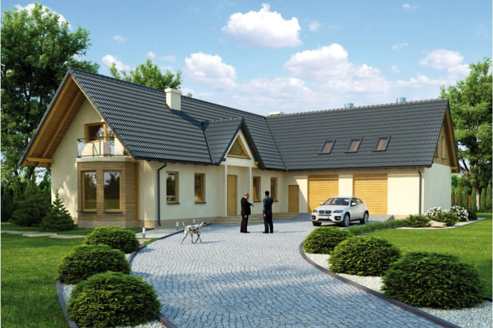 Projekt domu Rozmarynów 2 tech. L-6328 tech., parterowy, z poddaszem niemieszkalnym, bez podpiwniczenia - kolorystyka wersja 1