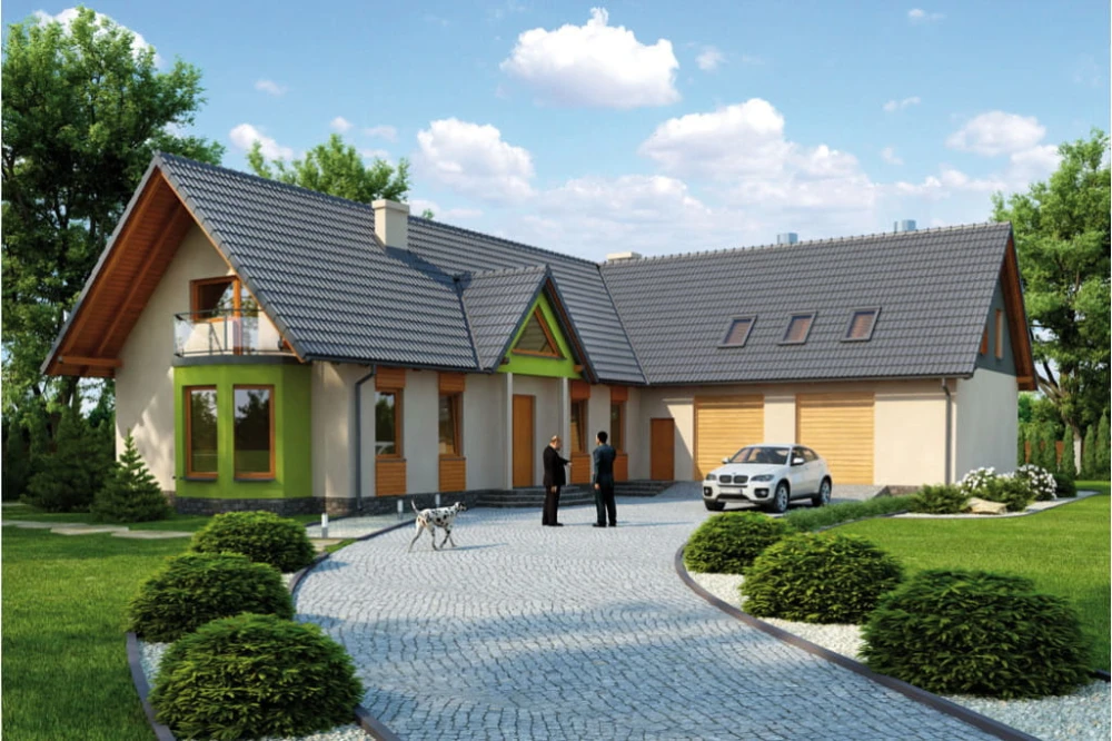 Projekt domu Rozmarynów 2 tech. L-6328 tech., parterowy, z poddaszem niemieszkalnym, bez podpiwniczenia - kolorystyka wersja 4