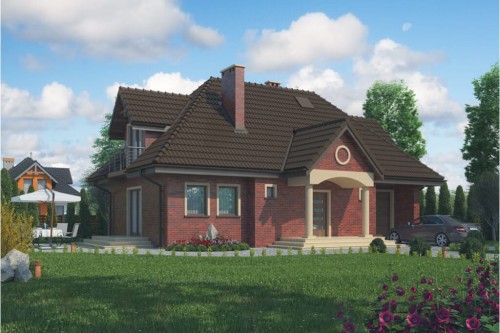 Projekt domu Zielonki tech. DM-6332 tech., parterowy z poddaszem mieszkalnym, bez podpiwniczenia, z garażem - kolorystyka wersja 1