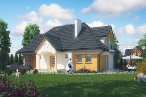 Projekt domu Zielonki 2 tech. L-6332 tech., parterowy z poddaszem mieszkalnym, bez podpiwniczenia, z garażem - kolorystyka wersja 2