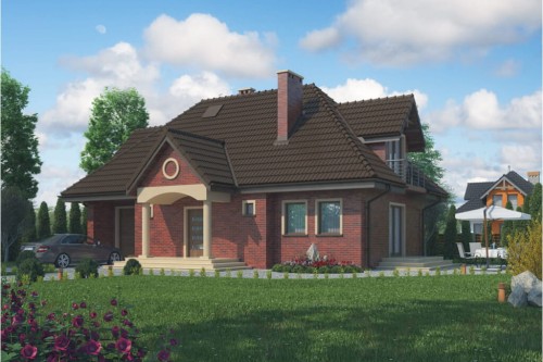 Projekt domu Zielonki 2 tech. L-6332 tech., parterowy z poddaszem mieszkalnym, bez podpiwniczenia, z garażem - kolorystyka wersja 1