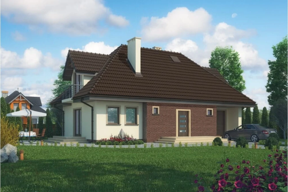 Projekt domu Zielonki N tech. DM-6332 N tech., parterowy z poddaszem mieszkalnym, bez podpiwniczenia, z garażem - kolorystyka wersja 3