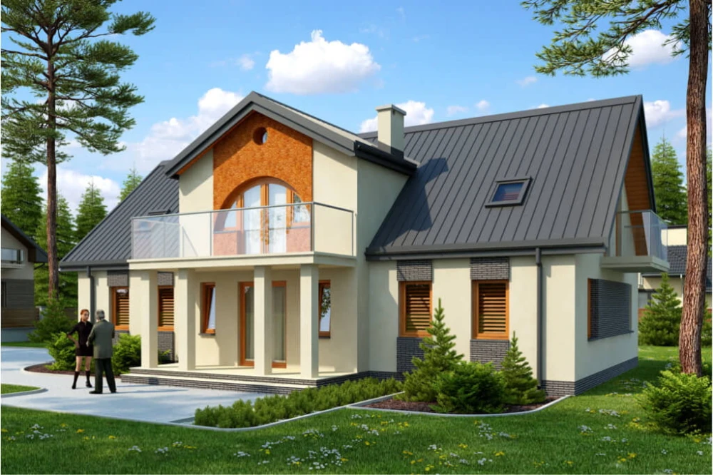 Projekt domu Lipowiec tech. DM-6290 tech., parterowy z użytkowym poddaszem, z garażem jednostanowiskowym, bez podpiwniczenia - kolorystyka wersja 4