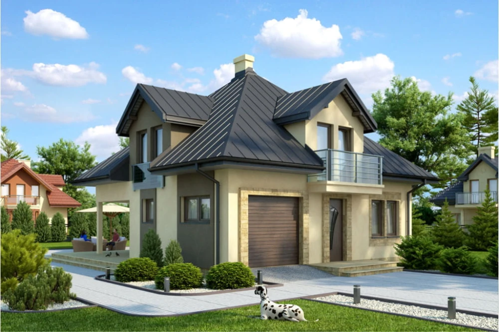 Projekt domu Piekary tech. DM-6337 tech., jednorodzinny, parterowy z poddaszem mieszkalnym, bez podpiwniczenia - kolorystyka wersja 4