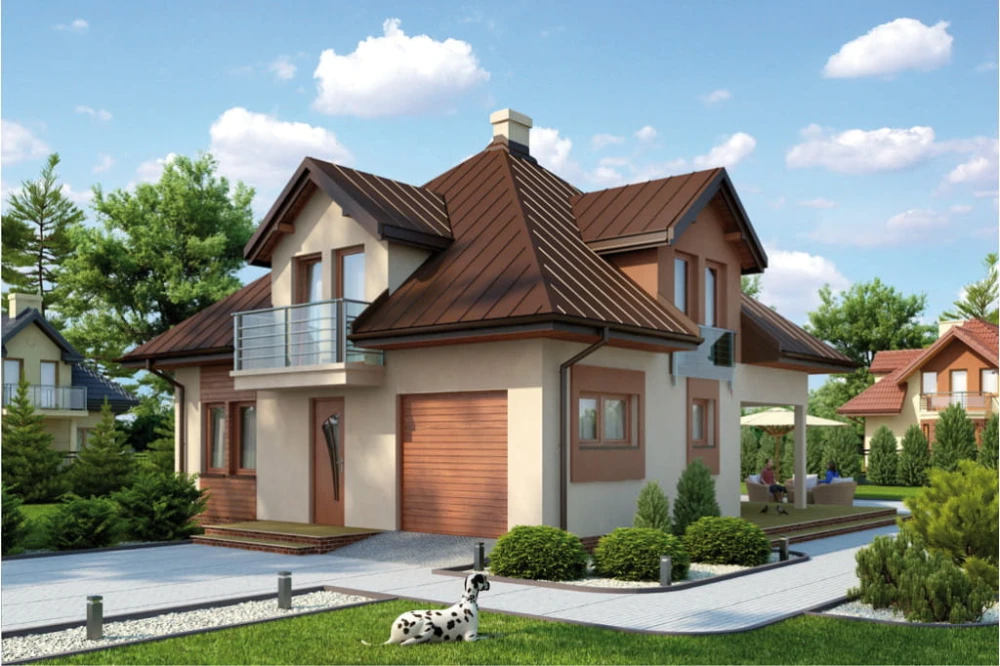 Projekt domu Piekary 2 tech. L-6337 tech., jednorodzinny, parterowy z poddaszem mieszkalnym, bez podpiwniczenia - kolorystyka wersja 3