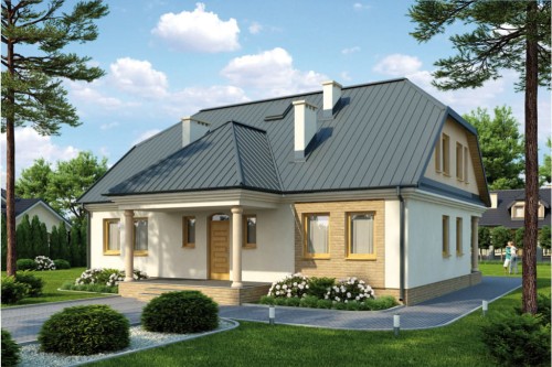 Projekt domu Lubasz 2 tech. L-6297 tech., parterowy z poddaszem użytkowym, bez garażu, bez podpiwniczenia - kolorystyka wersja 2