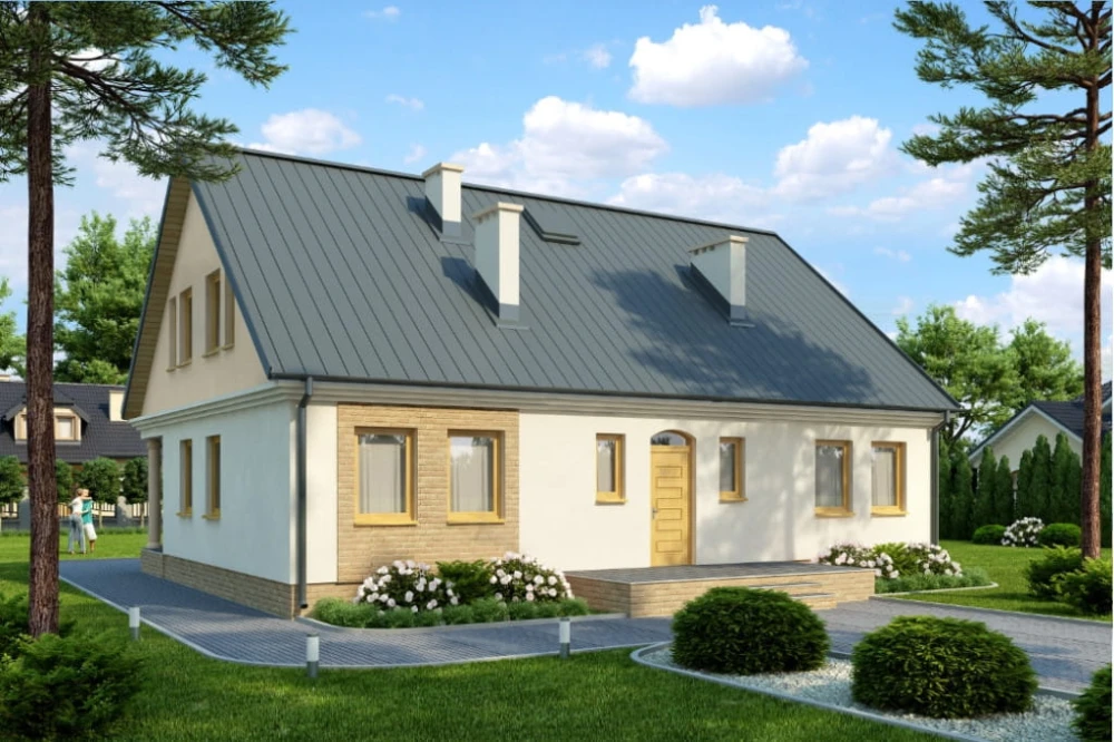 Projekt domu Lubasz N tech. DM-6297 N tech., parterowy z poddaszem użytkowym, bez garażu, bez podpiwniczenia - kolorystyka wersja 2
