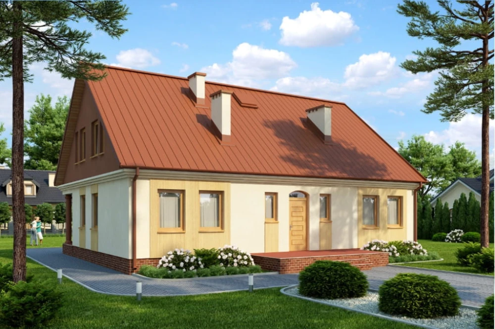 Projekt domu Lubasz N tech. DM-6297 N tech., parterowy z poddaszem użytkowym, bez garażu, bez podpiwniczenia - kolorystyka wersja 3