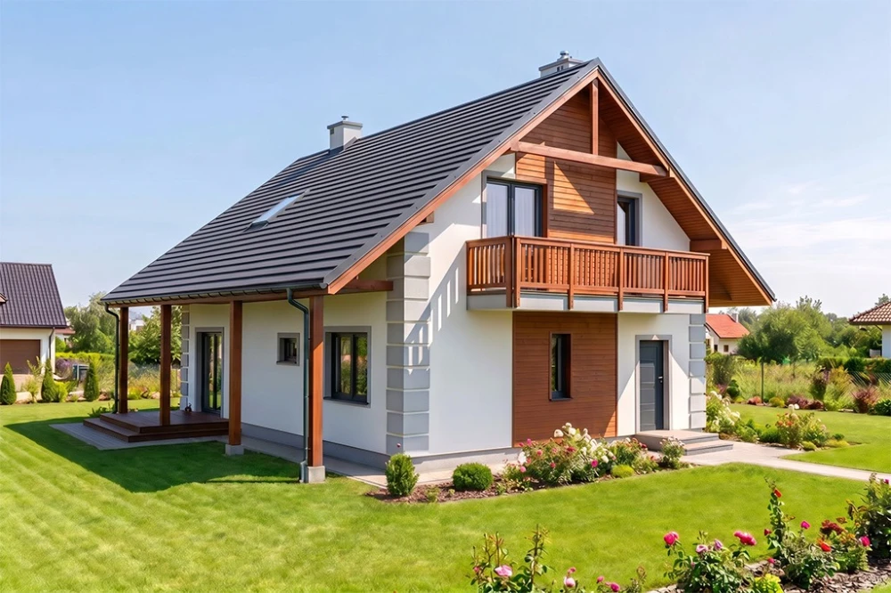 Projekt domu Żagwinów S 2 tech. L-6602 S tech., parterowy z poddaszem użytkowym, bez podpiwniczenia, w technologii szkieletowej drewnianej - wizualizacja elewacji lewej