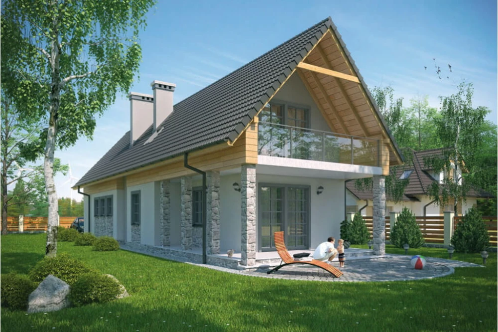 Projekt domu Franciszków tech. L-6310 tech., parterowy z poddaszem użytkowym, z garażem jednostanowiskowym, bez podpiwniczenia - kolorystyka wersja 3