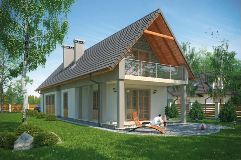 Projekt domu Franciszków tech. L-6310 tech., parterowy z poddaszem użytkowym, z garażem jednostanowiskowym, bez podpiwniczenia - kolorystyka wersja 4
