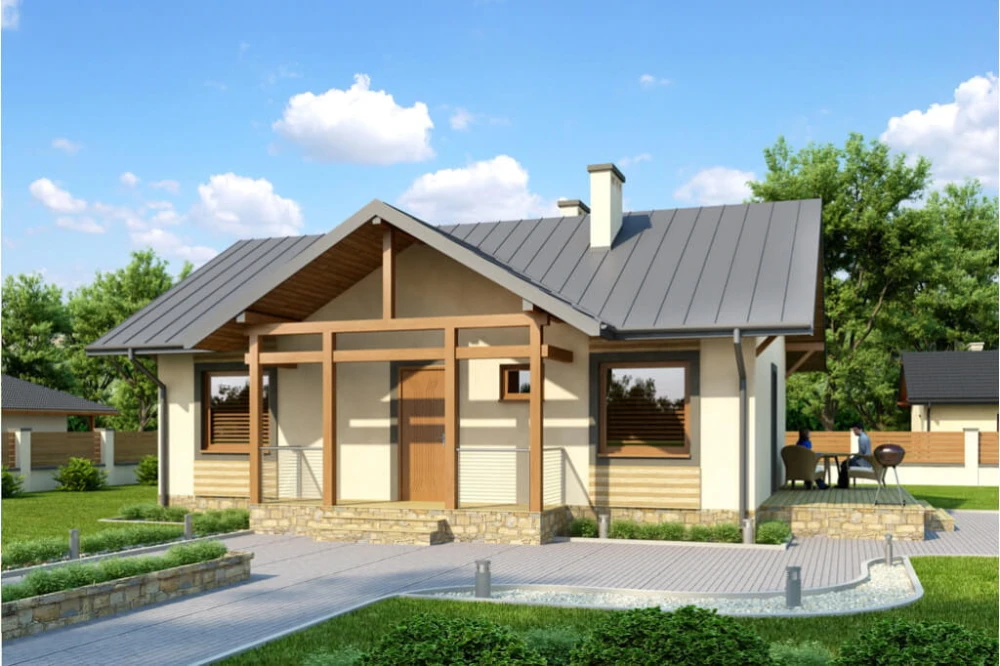 Projekt domu Podzamcze 2 tech. L-6255 tech., parterowy z antresolą, bez podpiwniczenia - kolorystyka wersja 1