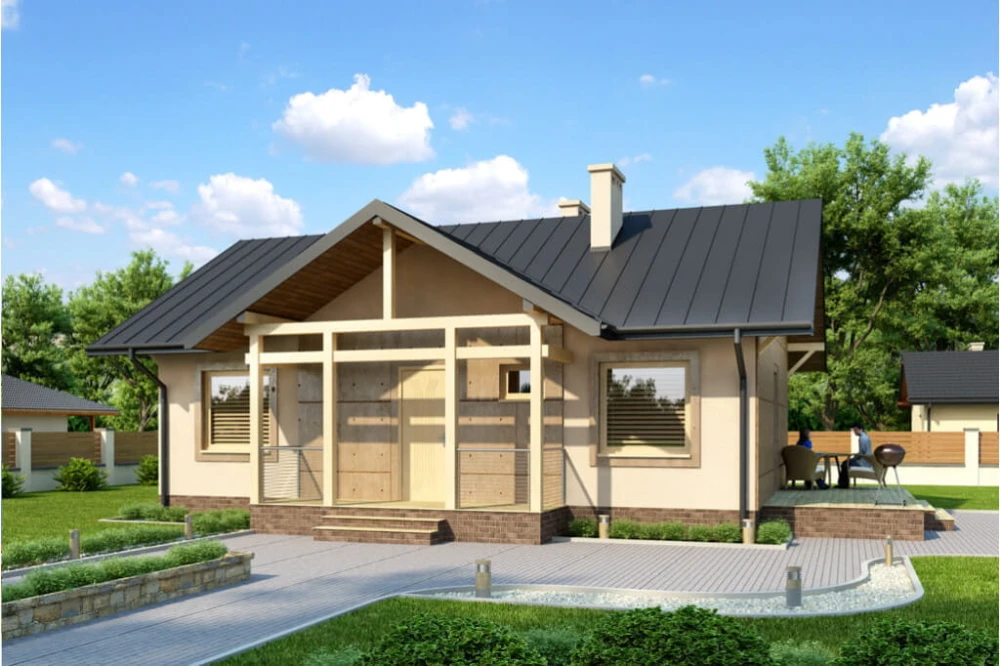 Projekt domu Podzamcze 2 tech. L-6255 tech., parterowy z antresolą, bez podpiwniczenia - kolorystyka wersja 2