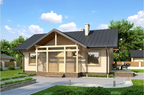 Projekt domu Podzamcze 2 tech. L-6255 tech., parterowy z antresolą, bez podpiwniczenia - kolorystyka wersja 2