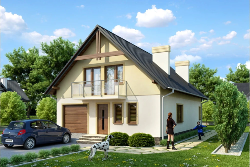 Projekt domu Lusławice tech. DM-6315 tech., parterowy z poddaszem mieszkalnym, bez podpiwniczenia - kolorystyka wersja 1