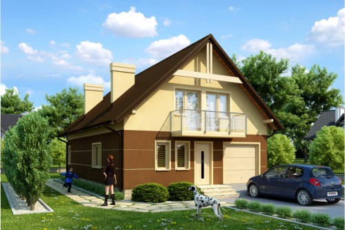 Projekt domu Sadowo tech. L-6315 tech., parterowy z poddaszem mieszkalnym, bez podpiwniczenia - kolorystyka wersja 2